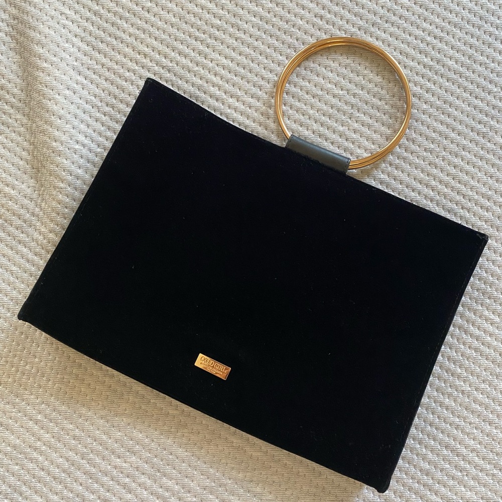 CAROLINA HERRERA NEW YORK GOOD GIRL BLACK VELVET BAG GOLD METAL ROUND HANDLE
